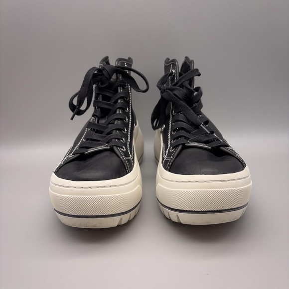 J/Slides NYC Shoes Womens Size 6.5 Black Leather Platform High Top Sneakers Punk - Picture 2 of 12